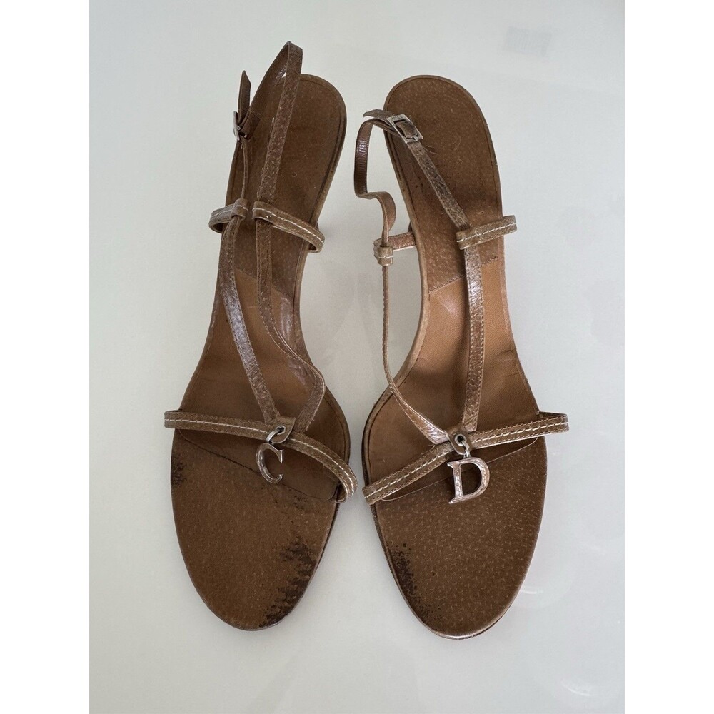 Christian Dior Vintage Galliano CD Charm Brown Leather Strappy Heels EU 41 Shoes - Picture 2 of 9